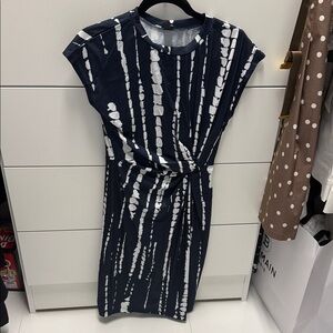 SHEIN Navy and White Tie-Dye Twist Midi Dress